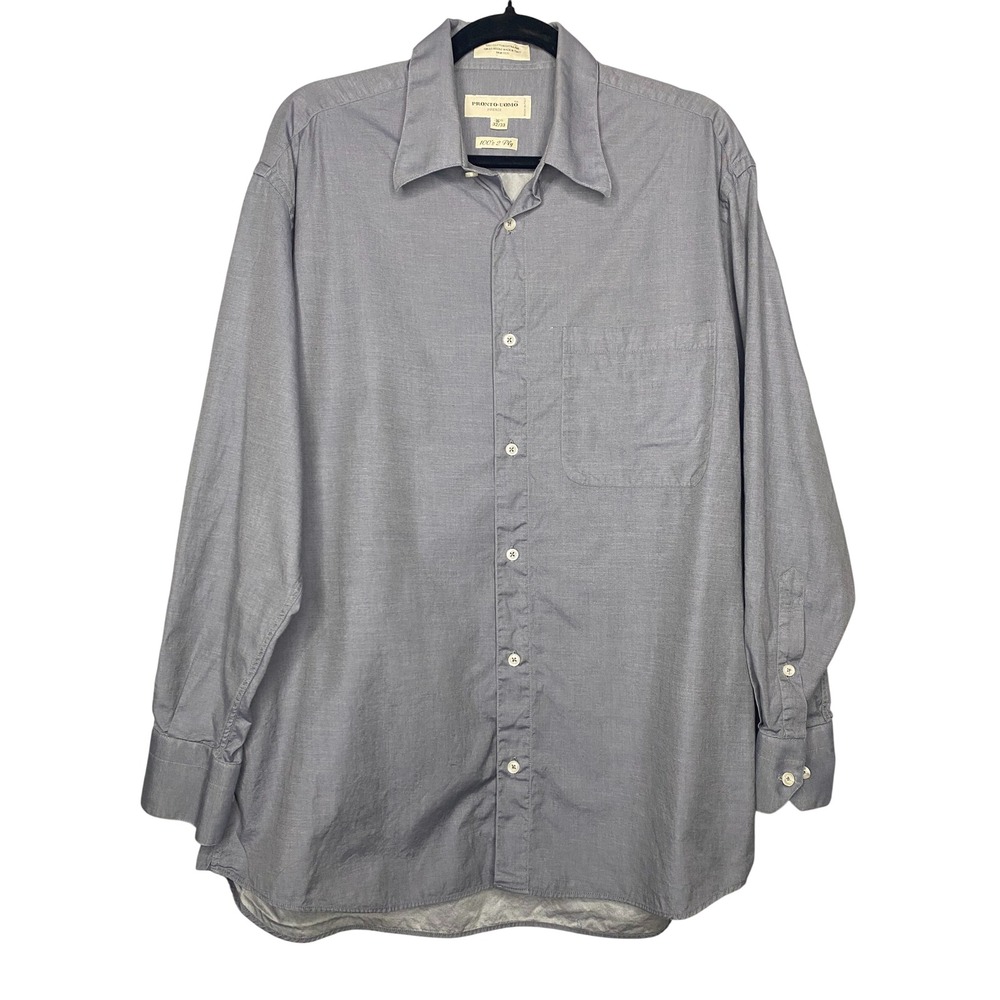 Pronto Uomo Firenze Mens Dress Shirt 16.5 32 33 Gray Blue Cotton Made in Italy